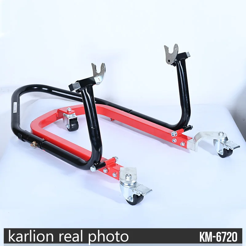 KARLION OEM Wholesale Universal Motorcycle Rear Stand 360 Degree Casters V L Shape Hardware Rear Paddock Stands Home Garage