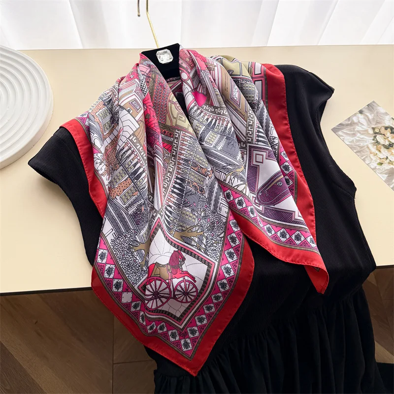 70*70cm Quadratischer Schal mit Seidengefühl, Luxuriöse Kopftücher und Wickel für Damen, Haar- und Halstücher mit Baumdruck, Hijab, Bandana, Pashmina