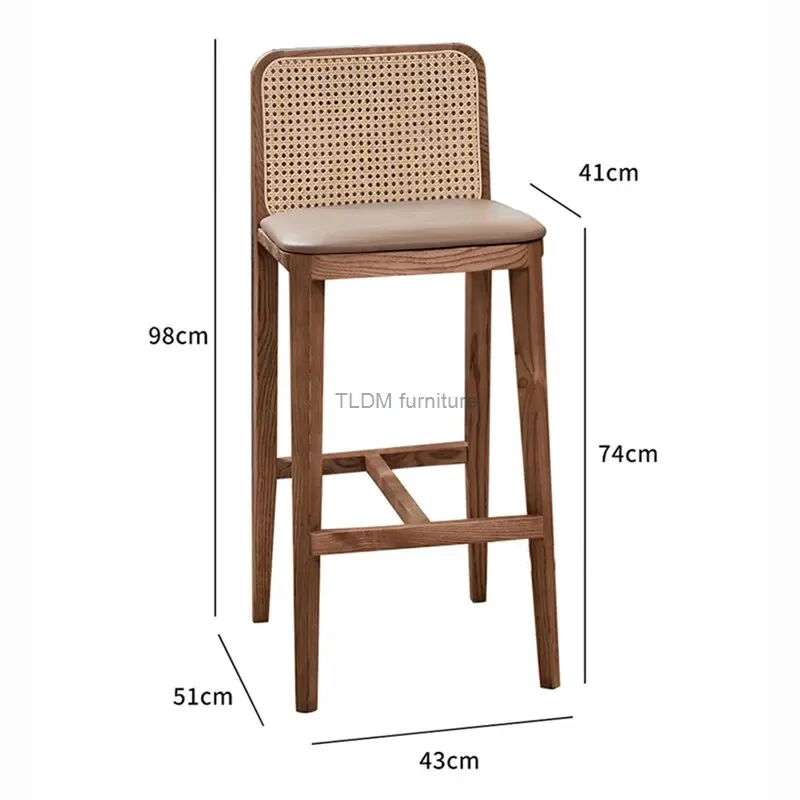 Nordic Simple Retro Bar Furniture Solid Wood Rattan Bar Chairs Home Creative Front Desk High Stools Modern Backrest Bar Chair