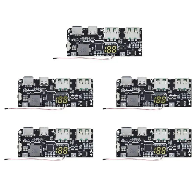 Efficient 5X QC4.0 QC3.0 LED Dual USB 5V 4.5A 22.5W Micro/Type-C USB Mobile Power Bank 18650 Charging Module,A