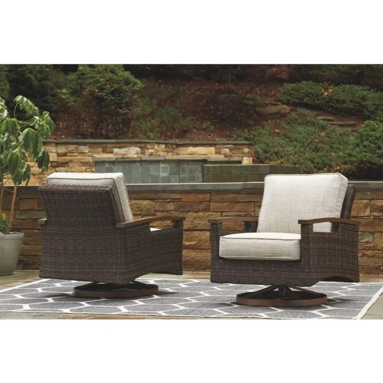 Paradise Trail Outdoor Swivel Upholstered Lounge Chair Set, 2 Count, Beige