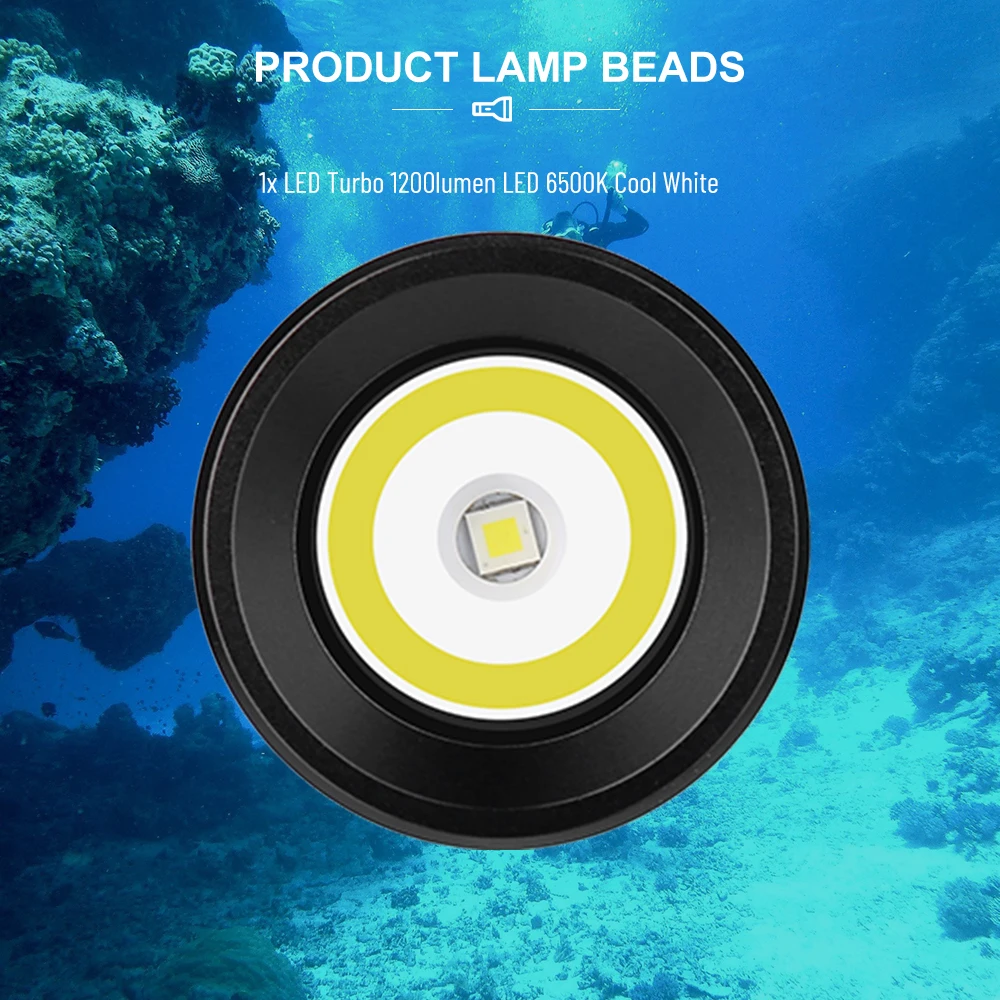 Asafee DT18 LED Professional Diving Light 100M Depth Scuba Dive Flashlight Use 18650 Battery Lamp Portable Ultra Powerful Torch