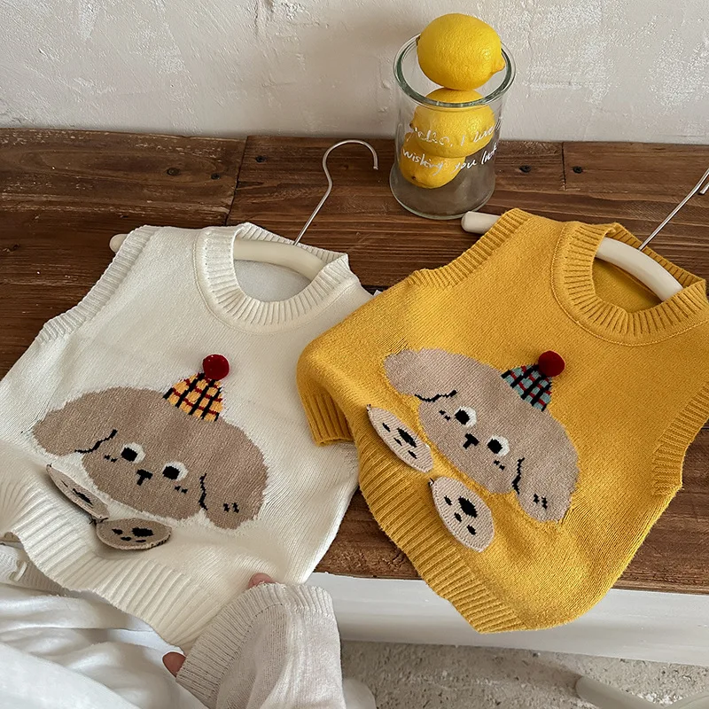 Vest 2026 Spring and Autumn New Children's Clothing Korean Style Boys and Girls Foreign Style Pullover Cartoon Knitted Vest