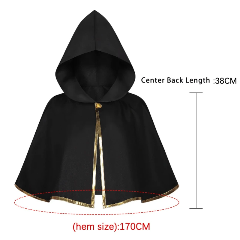 Men Women Medieval Hooded Short Cape,Gold Trim Cloak Halloween Cosplay Costume Wizard Knight Renaissance Shoulder Cape Unisex