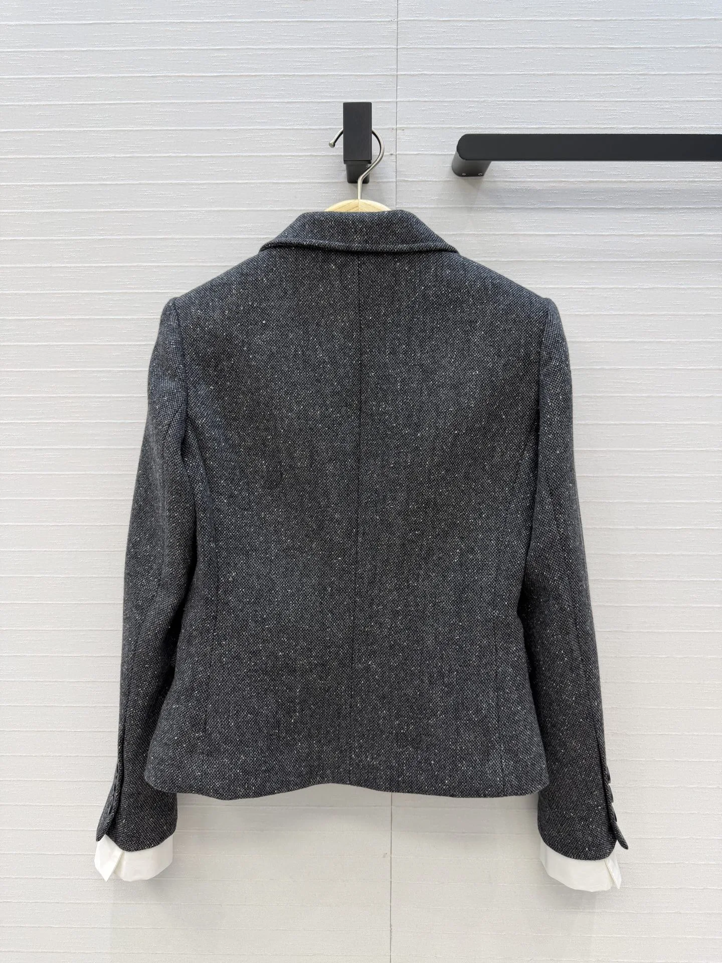 Women 2026 Early Autumn New Snowflake Grey Wool Short Blazer Detachable Lining Cuffs Fitted A-Line Slim Tall Look Wool Blend Sui