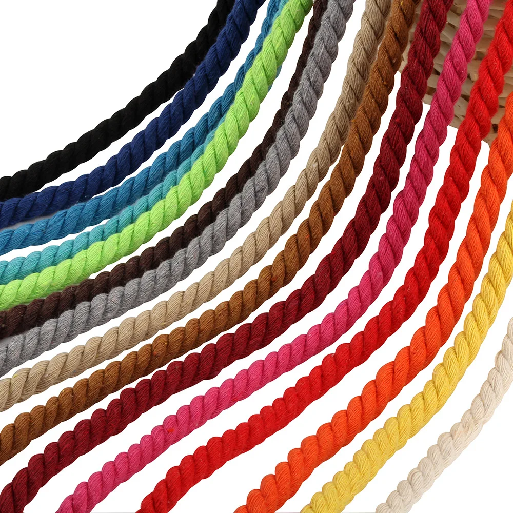 8mm 100% Cotton Cords Rope Colorful 3 Shares Twisted Rope Coarse Cotton Rope for Bag Home Decor DIY Textile Accessories 1/2yard