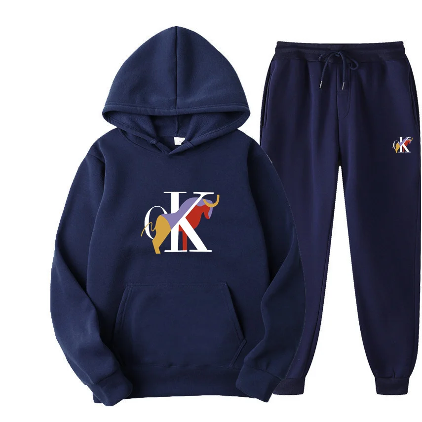 Street men's hooded sweatshirt and sweatpants two-piece set, winter sportswear, casual pants, sportswear set, street wear