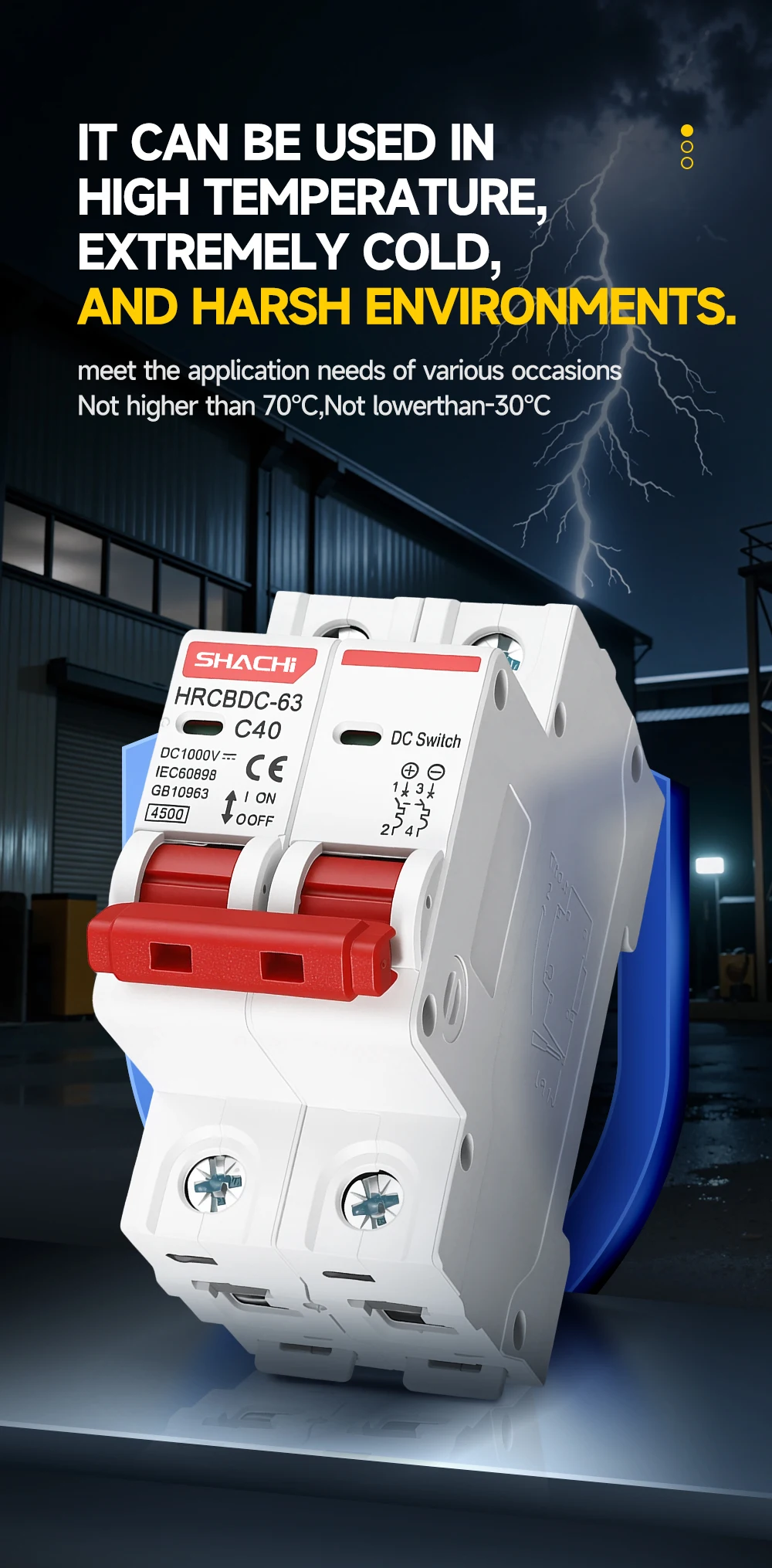 SHACHI 2P DC 1000V MCB Solar Mini-Leistungsschalter - Überlastschutzschalter Größen 10A bis 63A für Photovoltaik-PV-Systeme – Detail 3