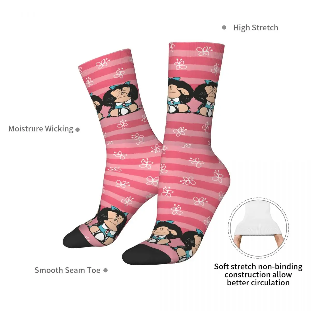 Pink Mafalda Unisex Sock Funny Socks Men 3D Printed Casual Crazy Socks