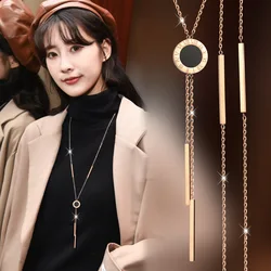 Fashion Geometric Disc Roman Digit Numbers Long Tassel Necklaces & Pendants Autumn Winter Sweater Chain Necklace Women Jewelry