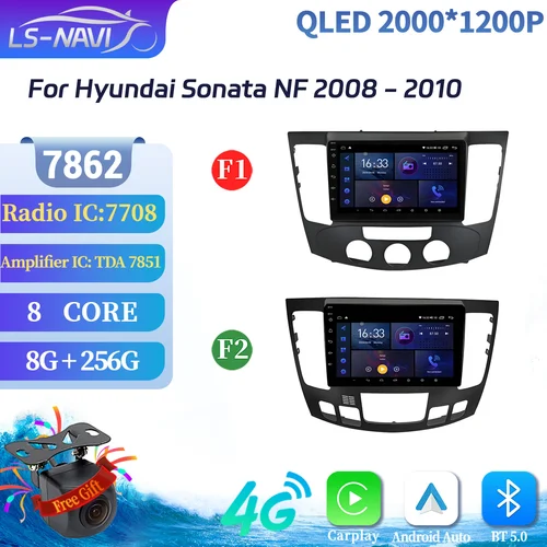 カーラジオマルチメディア GPS ヒュンダイソナタ NF 2008-2010 アンドロイド 14 ナビゲーション 2 ワイヤレス BT Carplay マルチメディア 2K QLED スクリーン