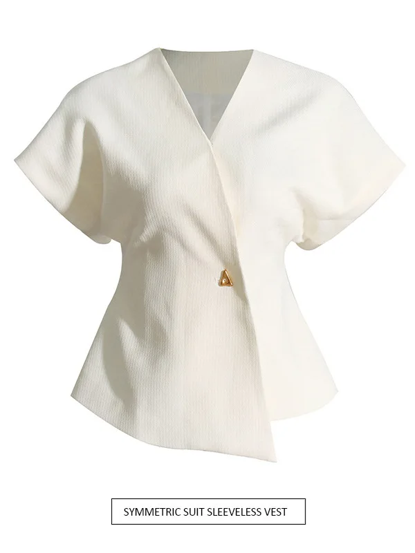 

Feel High Waist Slim Fit Asymmetric Short Sleeve V Neck Shirt Women's Top Spring Fashion Commute Style Polyester Mat...