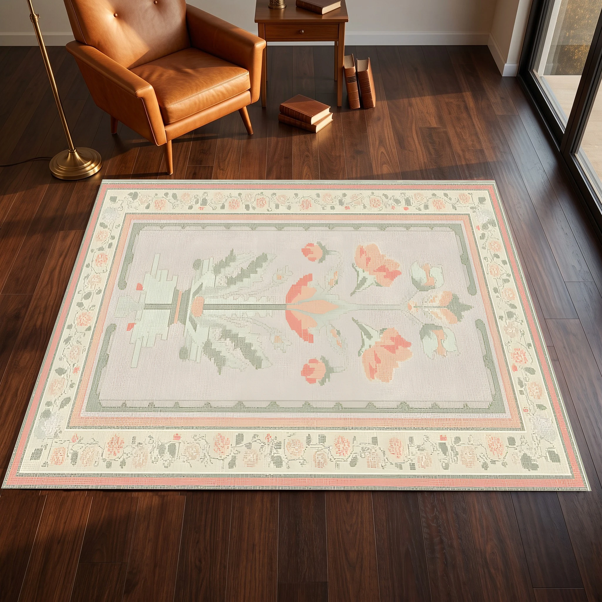 Soft Pink Rose Bouquet Velvet Area Rug, Vintage Cozy for Living Room Bedroom, Autumn Winter Christmas