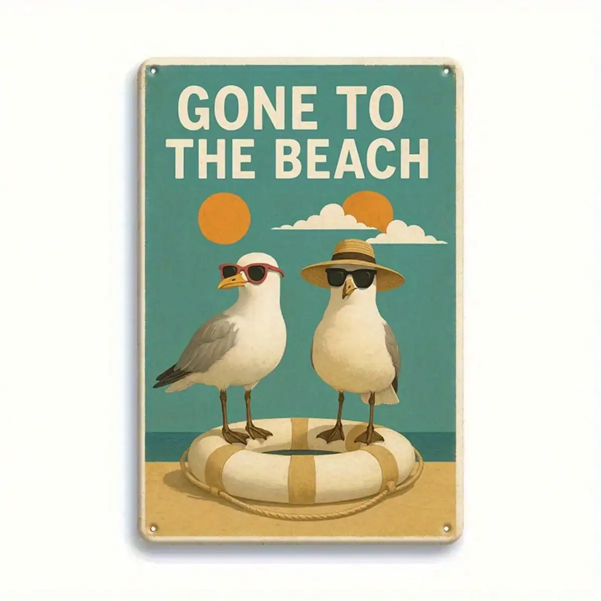 

1PC Tin Sign Gone To The Beach - Coastal Home/Kitchen/Bathroom Decor, Vintage Seagull Illustration, 8x12 Inches / 20x30 Cm