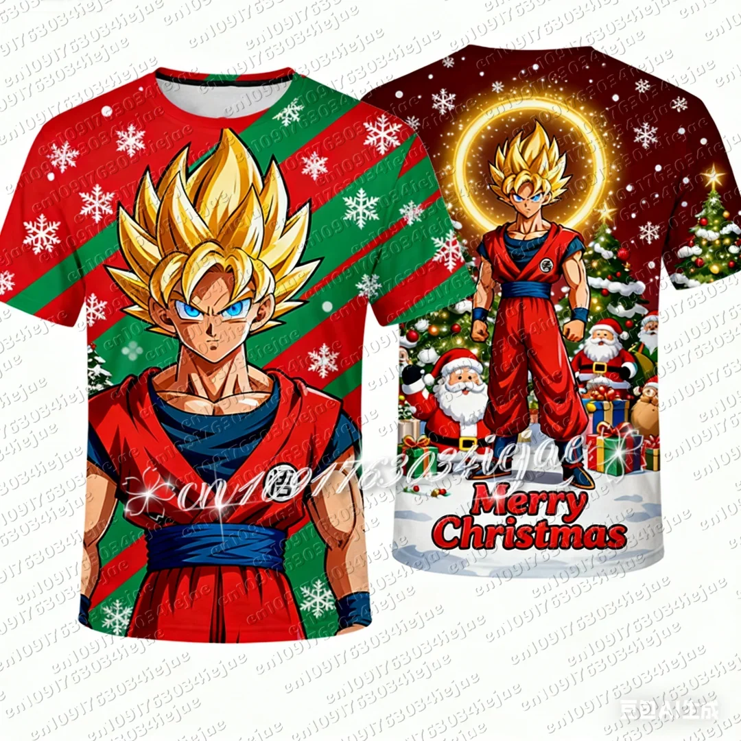 2026 Christmas T-shirt Dragon Ball Z Goku Christmas Special Short-sleeved Tshirt Kids Christmas Gift Streetwear Sports Tshirt