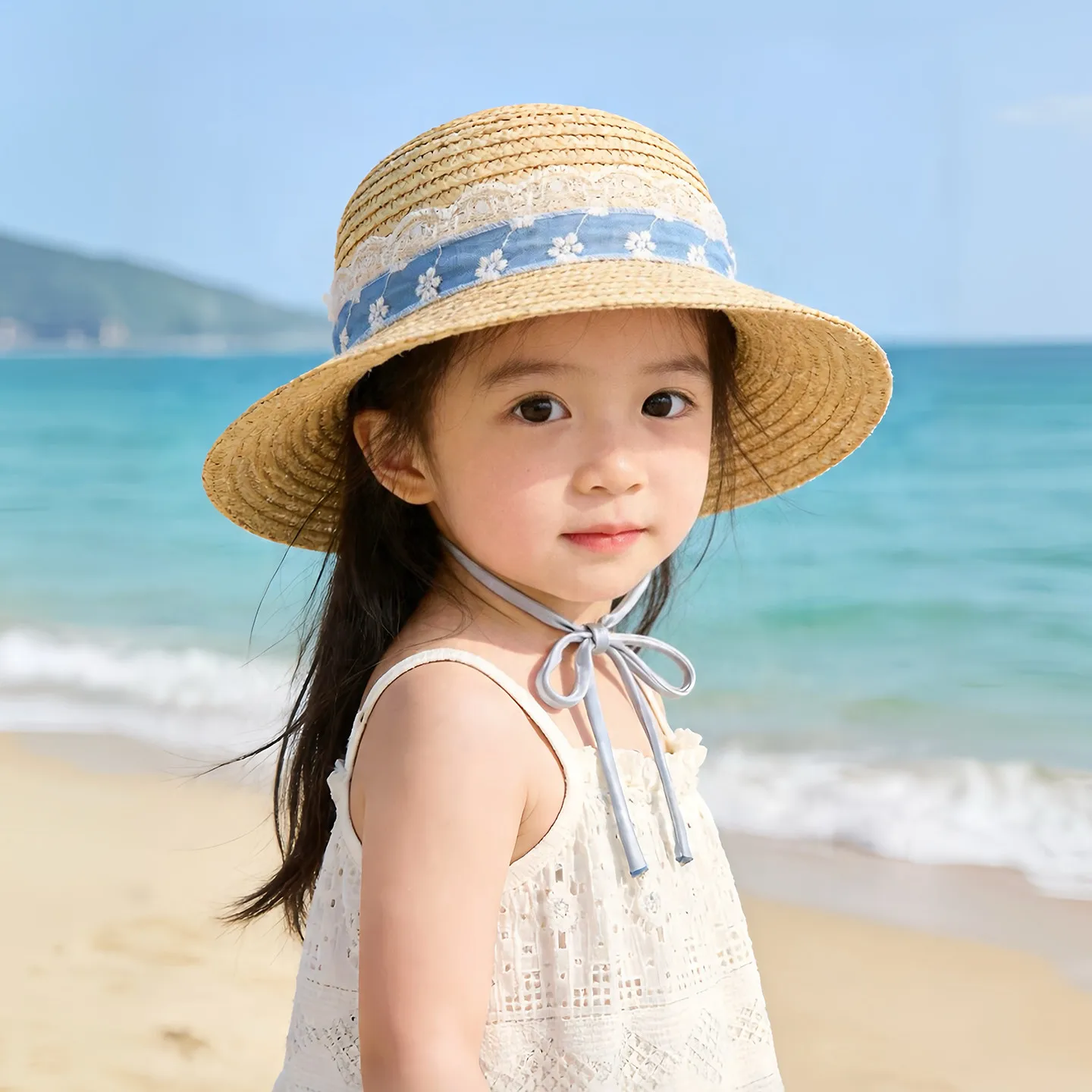 Sommerlicher Retro-Sonnenhut aus dünnem Stroh, stilvoll geformt, UV-Schutz, Strandmütze für Babys, Mädchen, Outdoor-Reisen – Detail 6