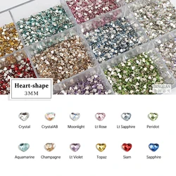 Heart 3MM Glittering Flat Back Glass Crystals Mini Nail Art Rhinestones 12Color 3D DIY Manicure Decorations Diamond 30/100Pcs