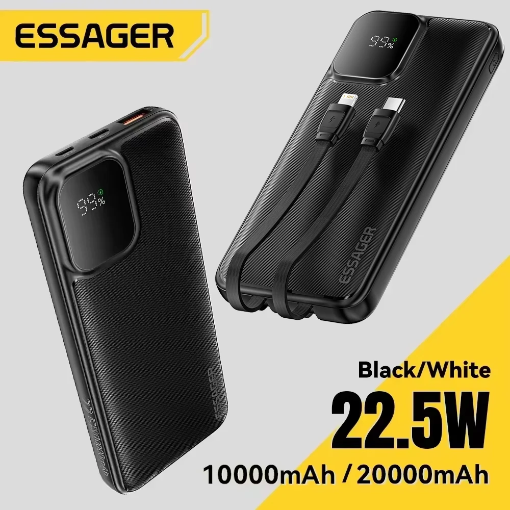 에사저 휴대용 보조배터리 20000mAh (내장 케이블 2개 포함) 외장 배터리 PD 22.5W 고속 충전 (아이폰 17, 1...