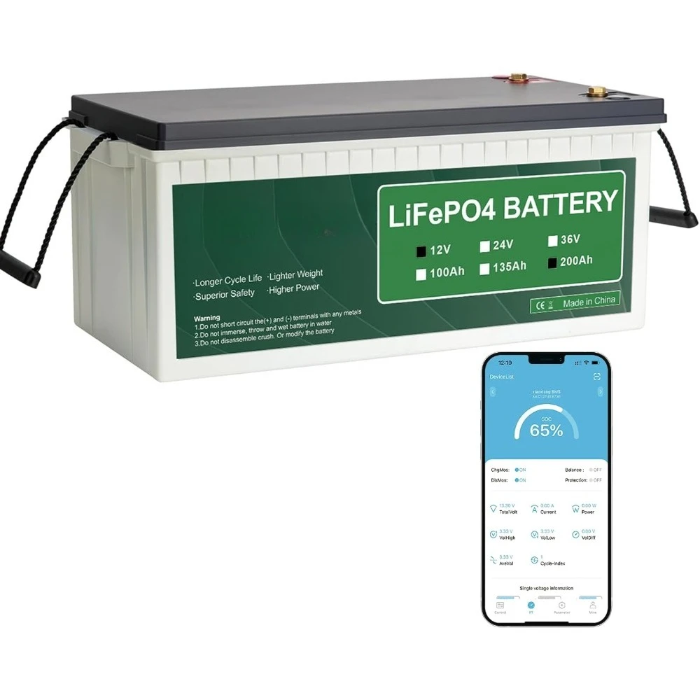 

12V 200Ah Bluetooth LiFePO4 Battery | 2560Wh • 200A BMS | 15K+ Cycles • 10Yr • RV/Solar/Marine