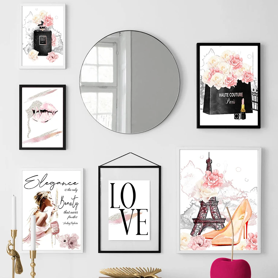 Paris Tower Girl Books Perfume High Heels Wall Art Canvas Painting Nordic Posters And Prints Pictures For Shop Girl Room Decor