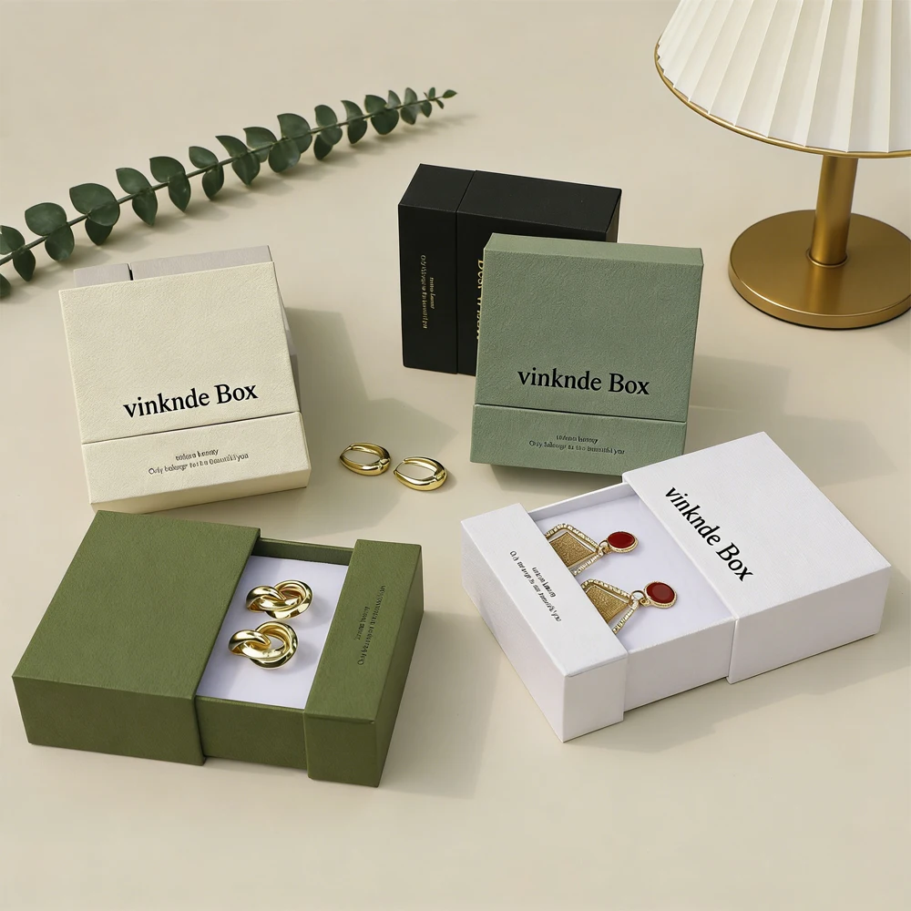 

10/24/50/100Pcs Personalized Logo 9x9x3.5cm Textures Jewelry Gift Box With Sponge For Earrings Ring Studs Bracelet Storage Boxes