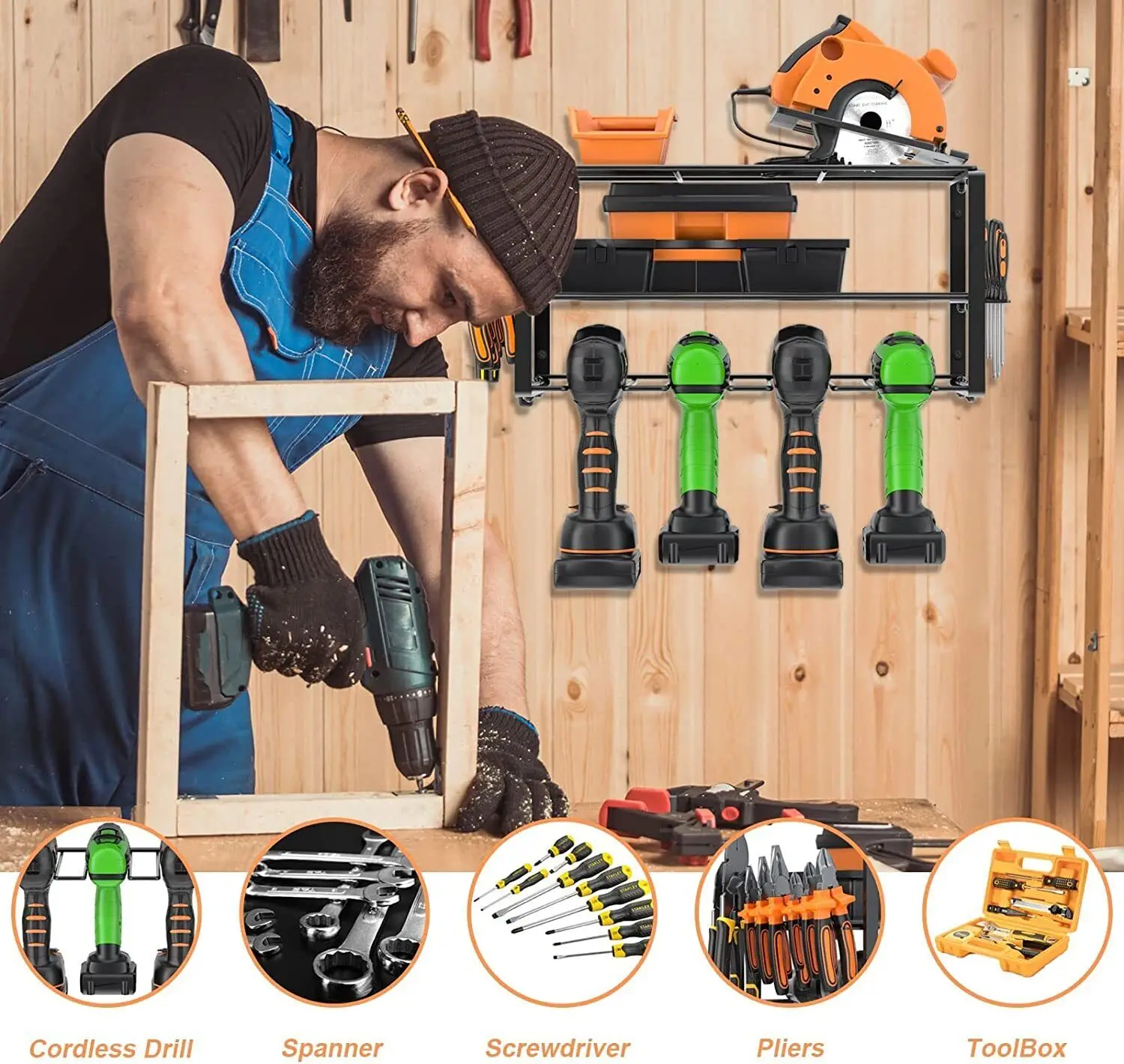 3Type Hand Power Tool Organizer Rack Wall Mount Tool Cabinet Electric Drill Holder Workshop Garage Storage Power Tool Organizer