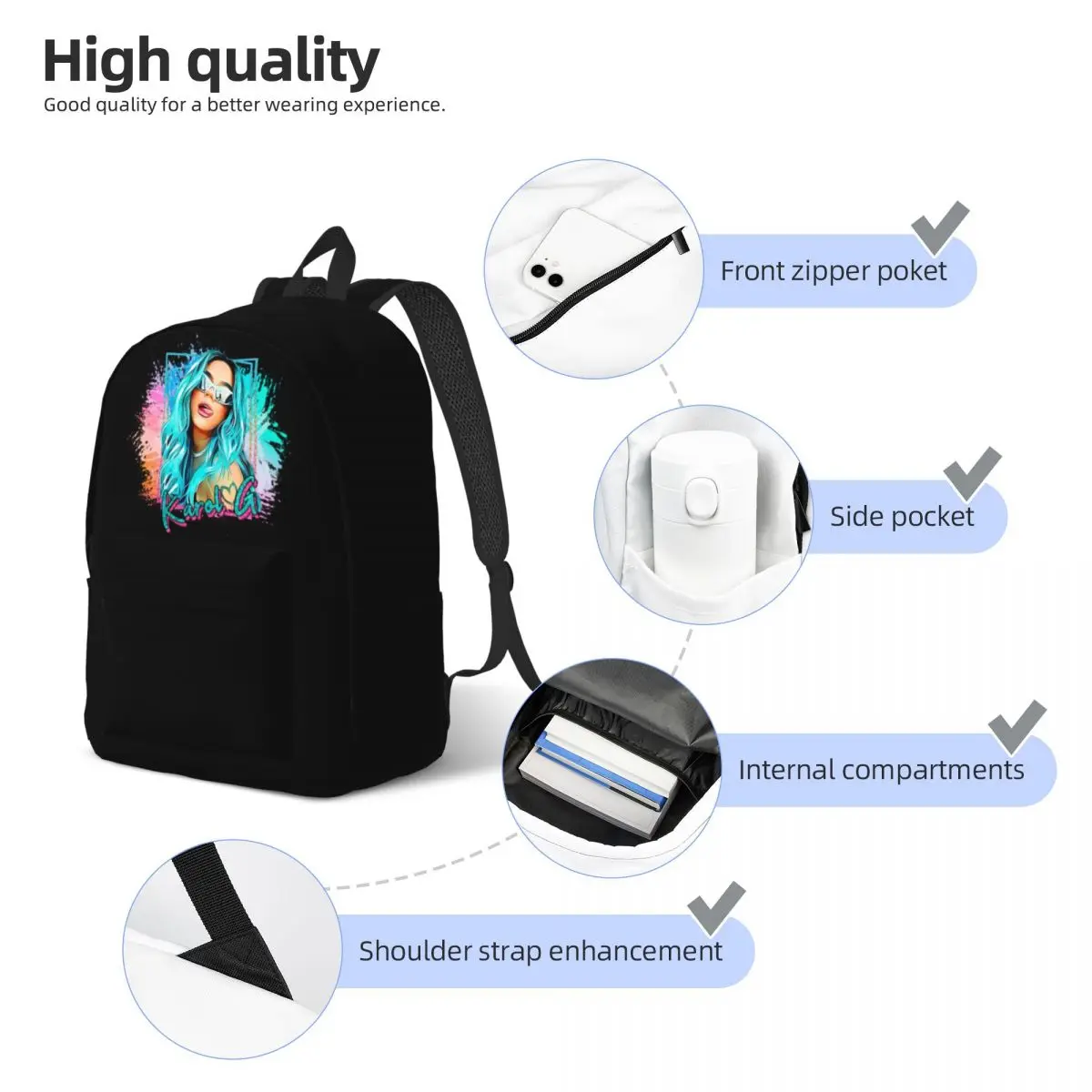 Latin Singer Karol G Backpack for Men Women Fashion Student Hiking Travel Daypack Music College Canvas Bags Gift