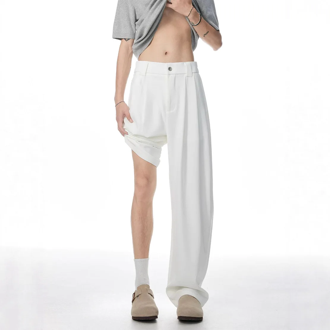 

American Non-ironing Tooling Trousers Men's Loose Straight Trousers Semi-elastic Button Pants Casual Suit Pants Tide