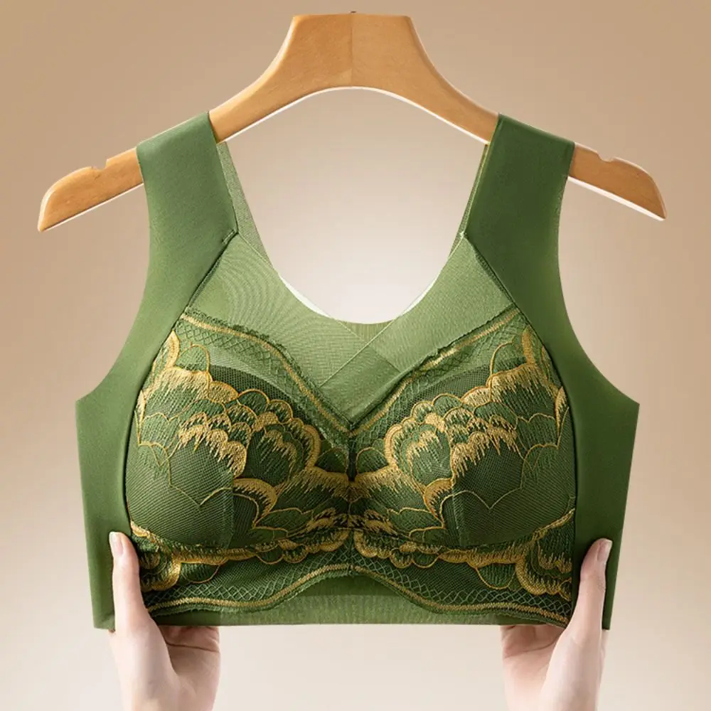 

Plus Size Lace Flower Bra Close-fitting Anti-sagging Underwear for Women Shockproof Lingerie Wireless Deep V Bra Girl