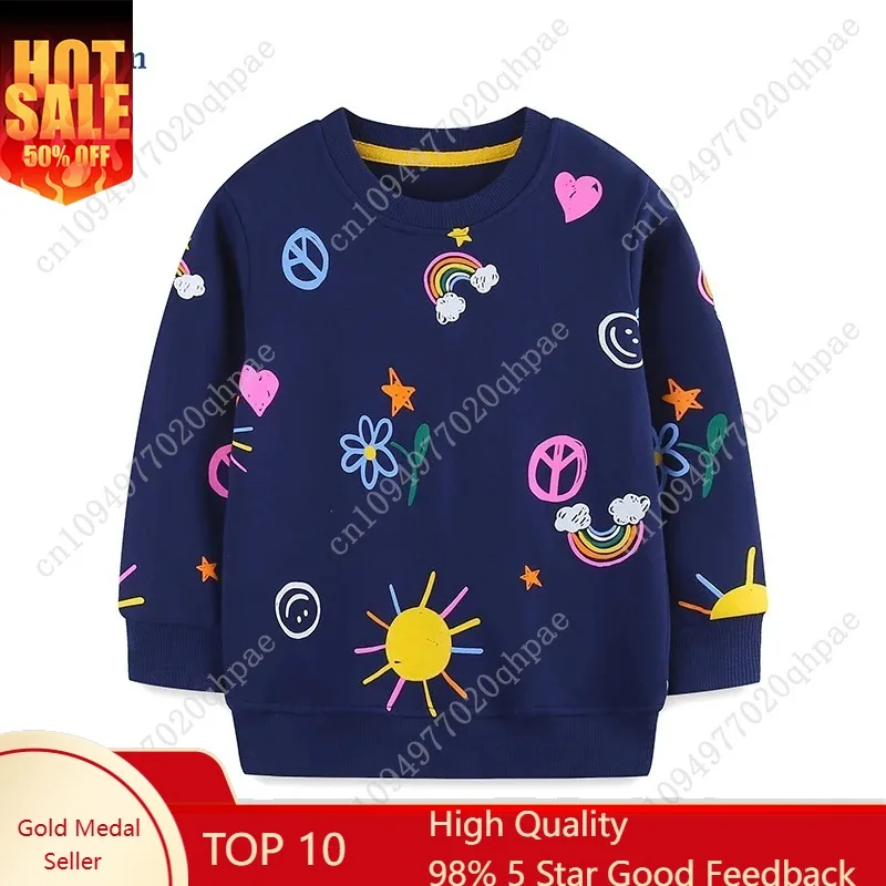 

Little maven Girls Sweatshirts 2025 Autumn Spring Rainbow Flowers Print Kids Sweatshirts Tops Cotton Children's Costume Spring