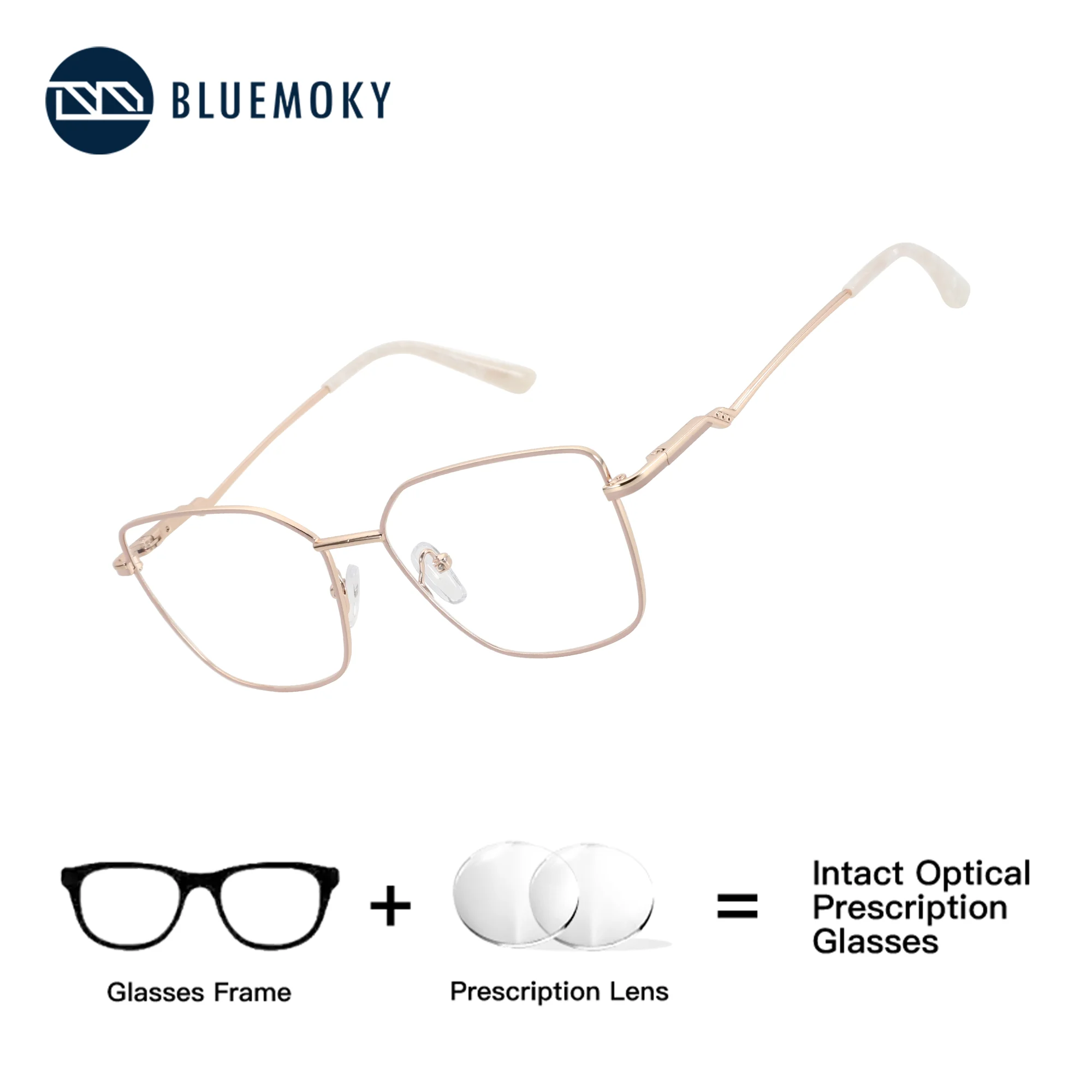 

BLUEMOKY (L size) Fashionable pink women's metal prescription glasses, myopia multifocal photochromic, anti blue light optical