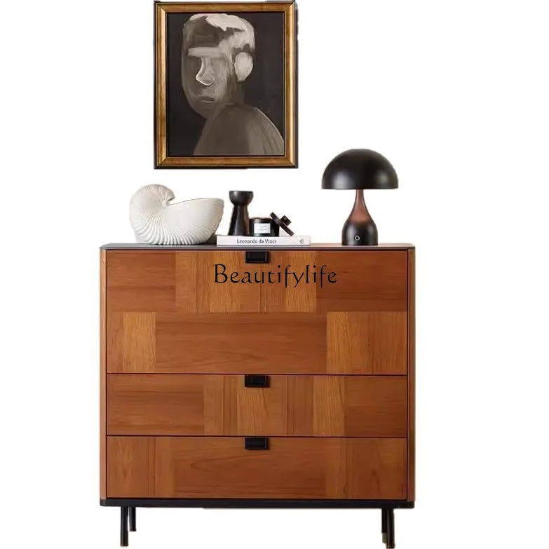 

Medieval French retro solid wood chest modern simple parquet storage cabinet