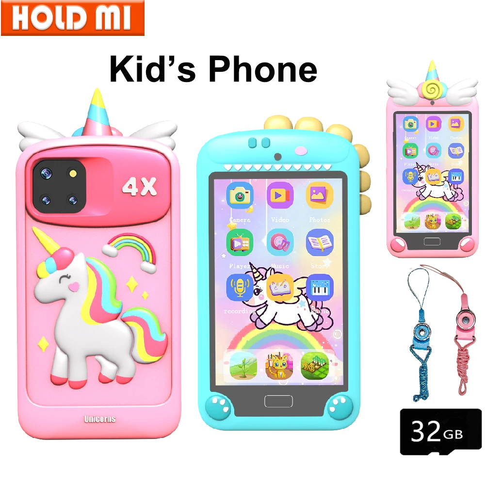 32G Kids Smart Phone 4 inch IPS Mini Phone Puzzle Game Music Player Video Record Children Education Toys with Stories