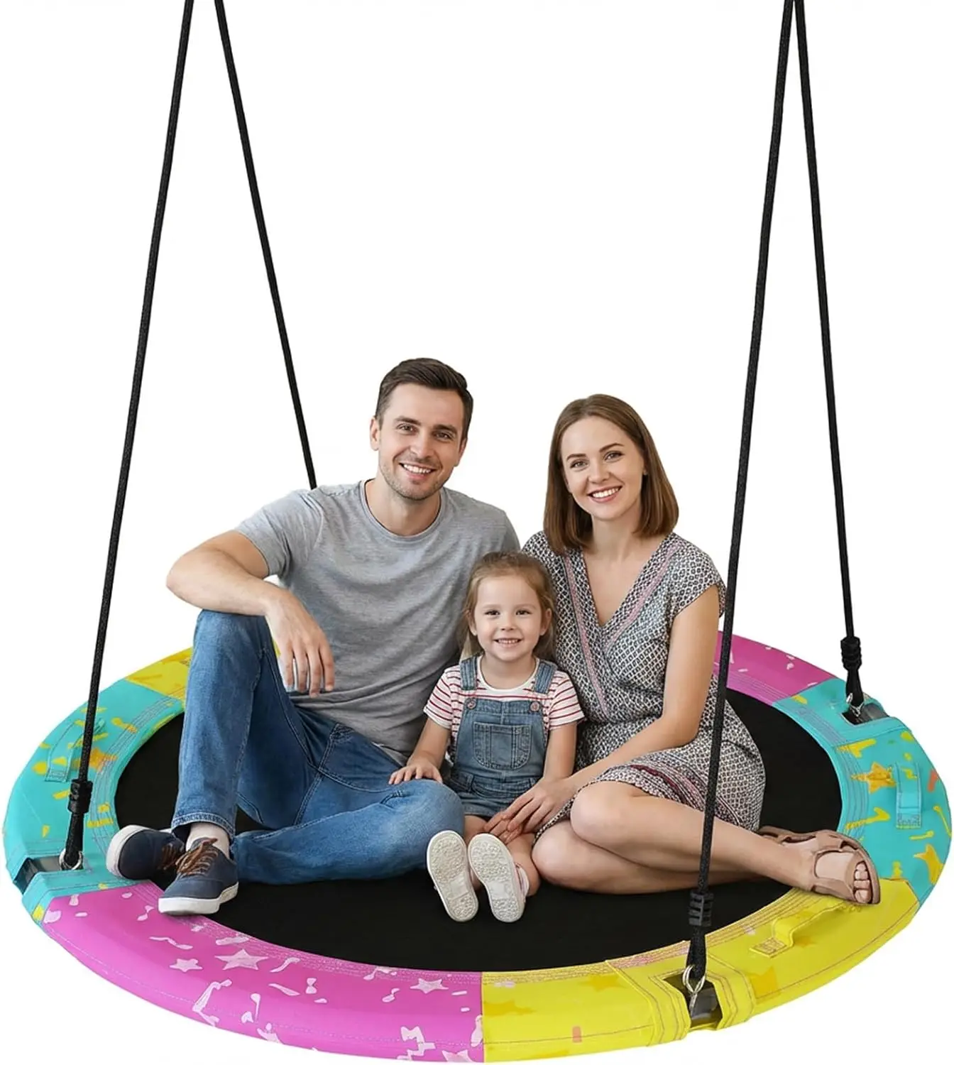 

43''/48'' Saucer Swing for Kids & Adults, 900lbs Capacity, Waterproof UV-Resistant Mat, Adjustable Straps