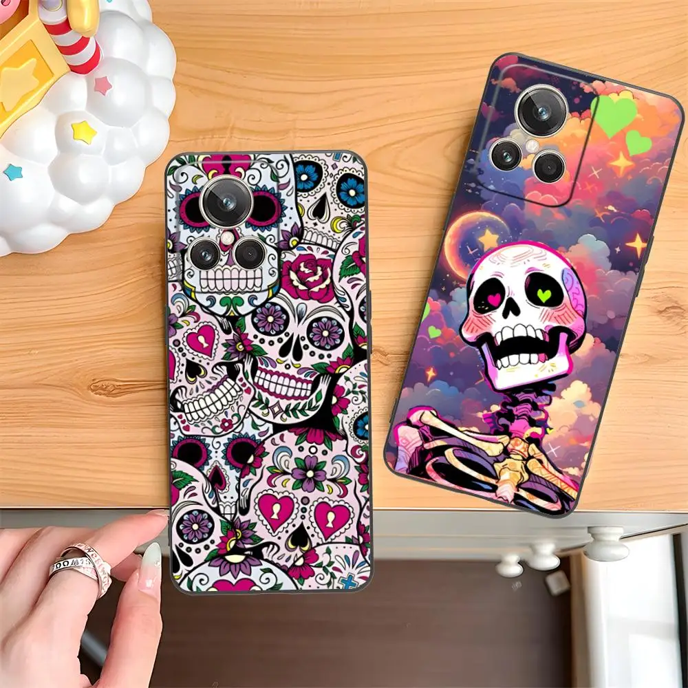 

Skull Flowers Painting Matte TPU Mobile Phone Case for Realme 15 14 13 12 11 10 9 Pro Plus T i Lite 5G Colorful Printing Cover