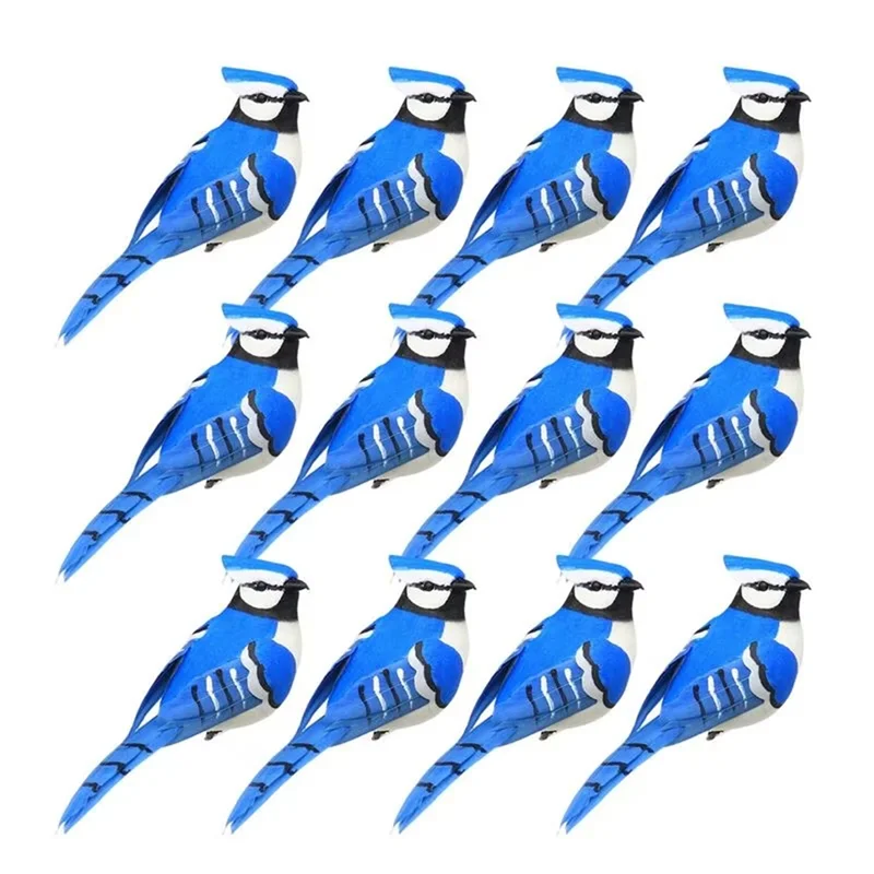

A82I-Small Birds For Decoration Set Of 12 Artificial Feathers Birds With Clip Handmade Birdhouse & Seasonal