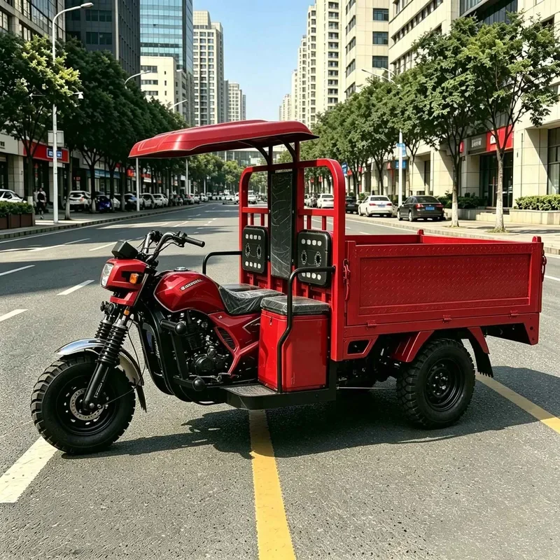for Red Fuel Tricycle with Shed Heavy Duty Construction Site Cargo Transportation Truck Foreign Trade Export