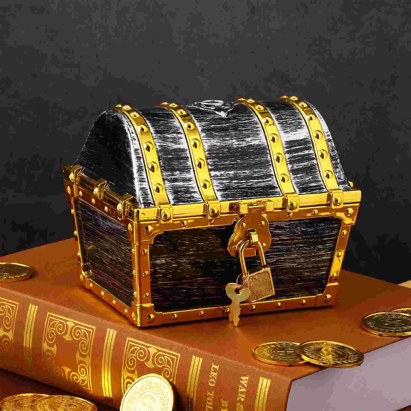 Electroplated Gold Edge Treasure Chest Bag Lock Pirate for Kids Skull Plastic Child Prizes