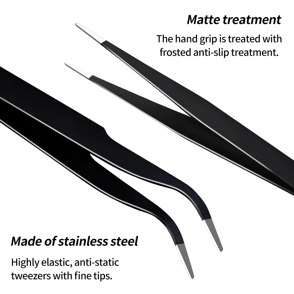 2pcs/Set Professional Eyebrow Tweezers Black Stainless Steel Eyebrow Eyelash Tweezers Set for Men  Women，Nail Accurate Pick Tool