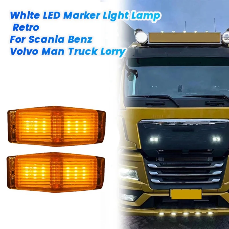 2Pcs LED Marker Lights Front Double Burner Indicator Lampfor Scania Volvo Man Benz Truck Lorry Front Grill Light