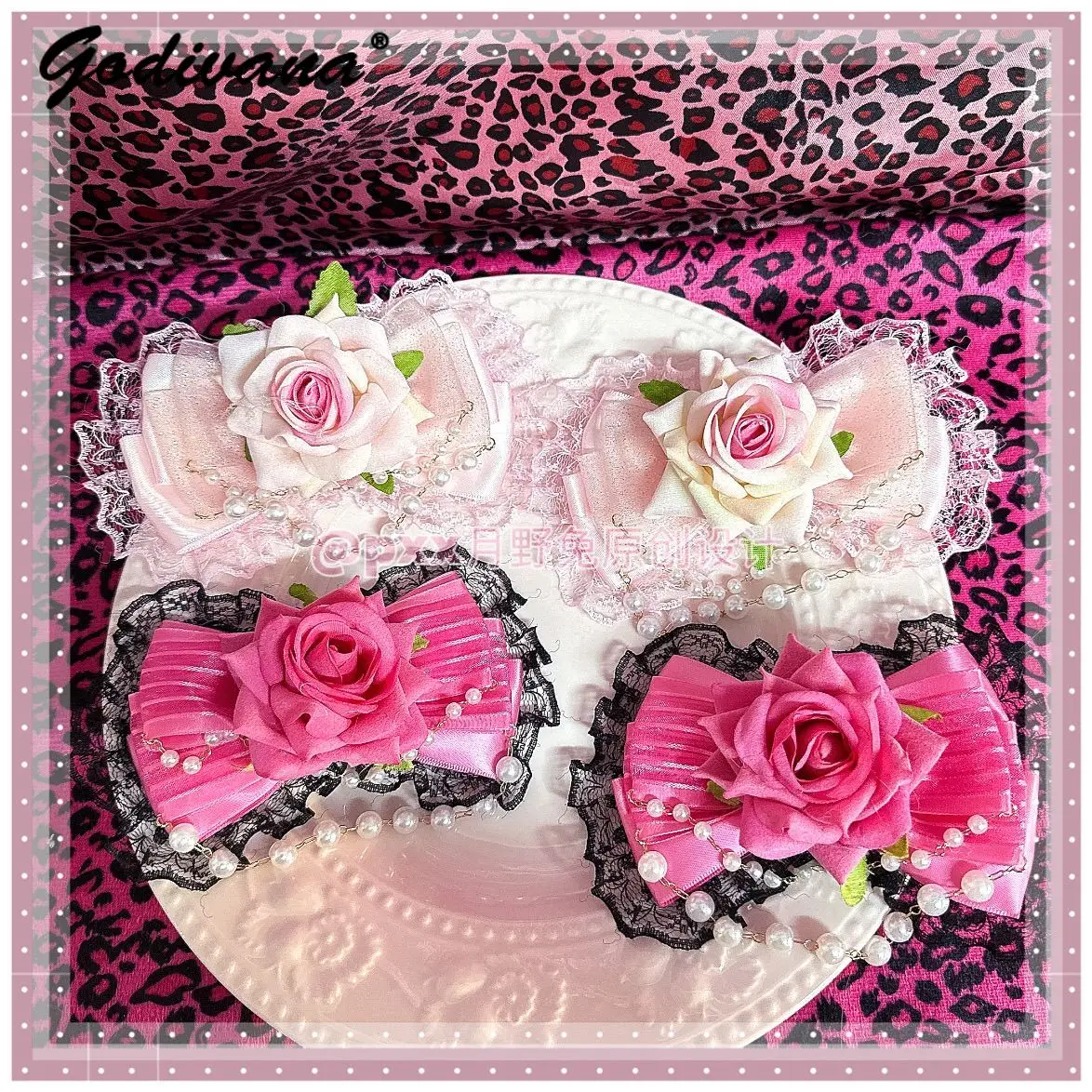 

Original Handmade Gal Style Hot Girls Lace Bow Hairpin Lolita Rose Flower Hair Accessory Vintage Pearl Chain Cos Hair Clips