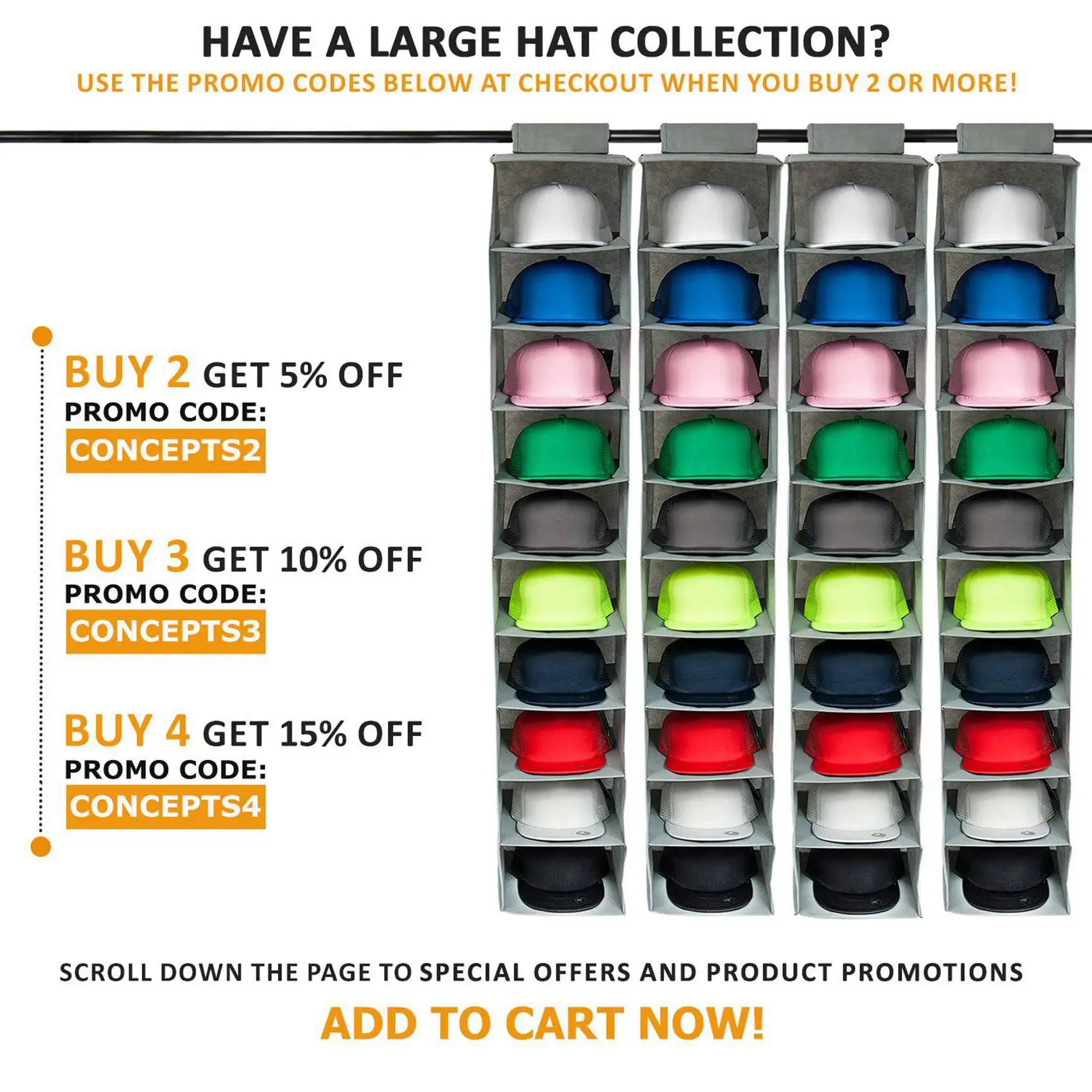 

ABUP-2X Hat Rack 10 Shelf Hanging Closet Hat Organizer For Hat Storage - Protect Your Caps & Keep Them In Great Condition