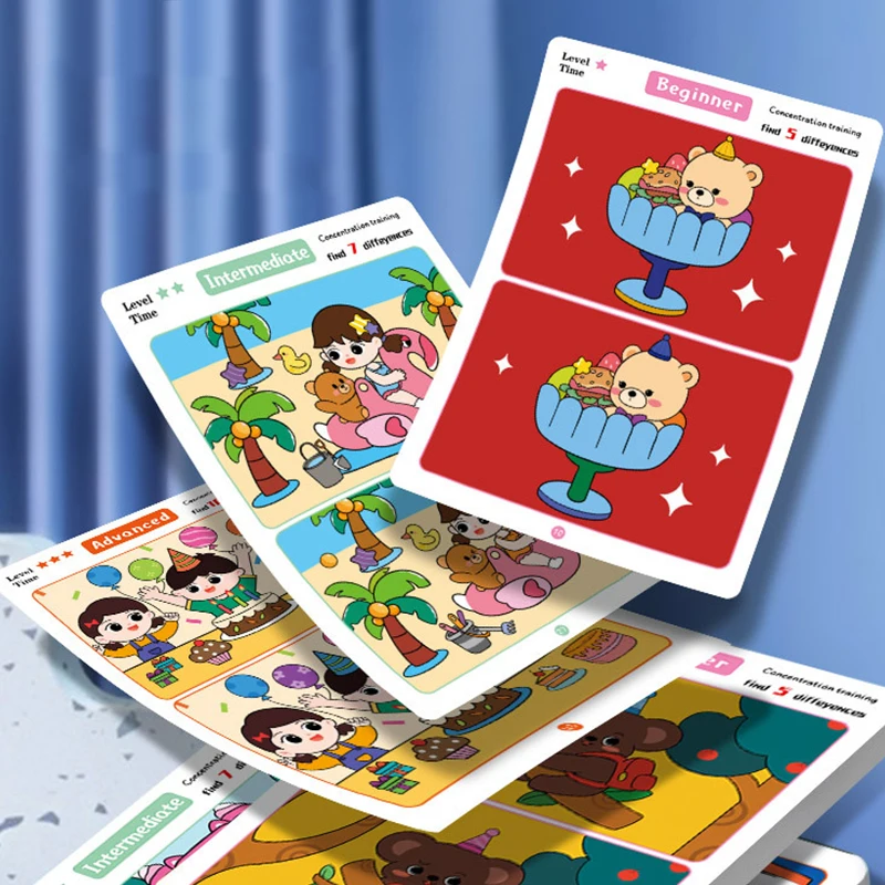 

20/22Sheets Find Differences Card Set Cartoon Puzzle Board Concentration Training Game Focus and Observational Training Prop ZYF