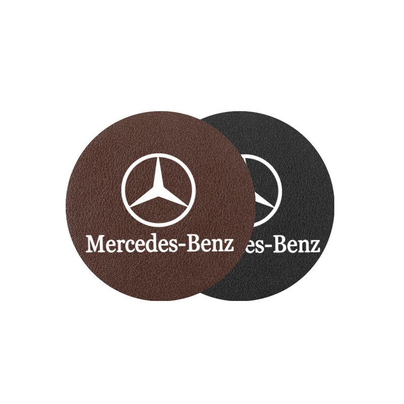 2Pcs Leather Car Water Cup Mats Water Slot Non-Slip Pads For Mercedes Benz AMG Smart W205 C300 W203 W206 W108 W124 W126 W140