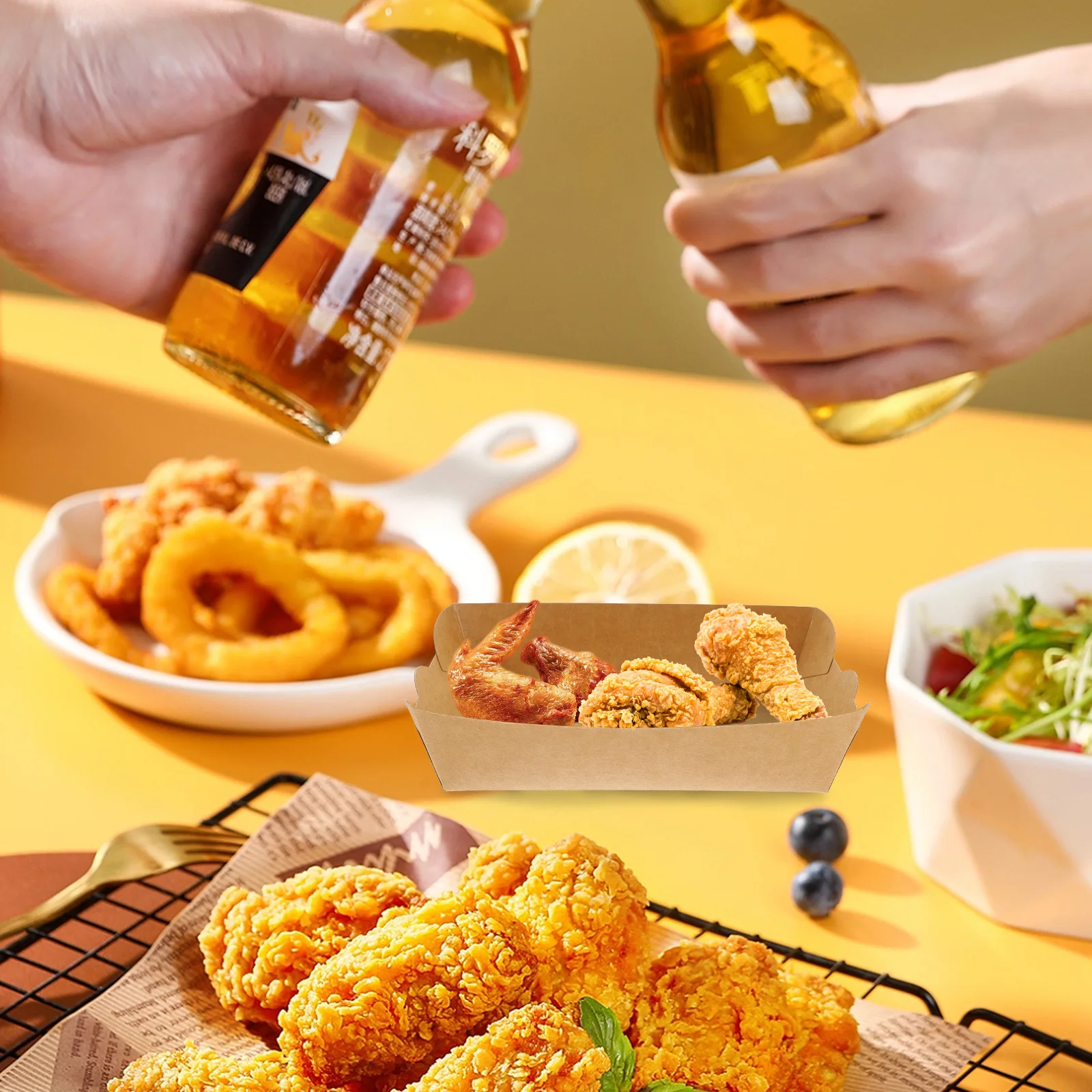 

100Pcs Microwavable Kraft Paper Frying Food Boxes Oil Proof Snack Containers Portable Takeout Fried Food Holder