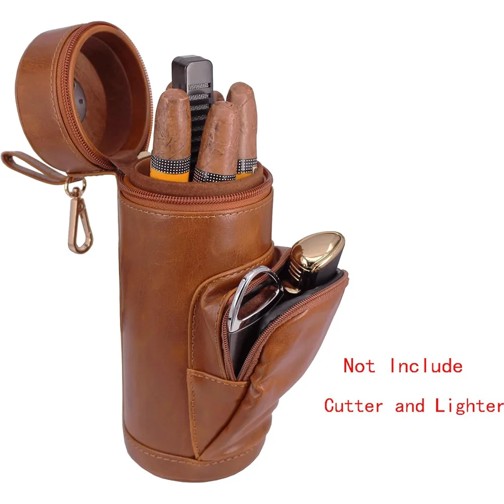 Ultra-convenient humidor, cedar wood lining, pack of 5 cigars, mechanical thermometer, cowhide, stone durable and non-fading view 2
