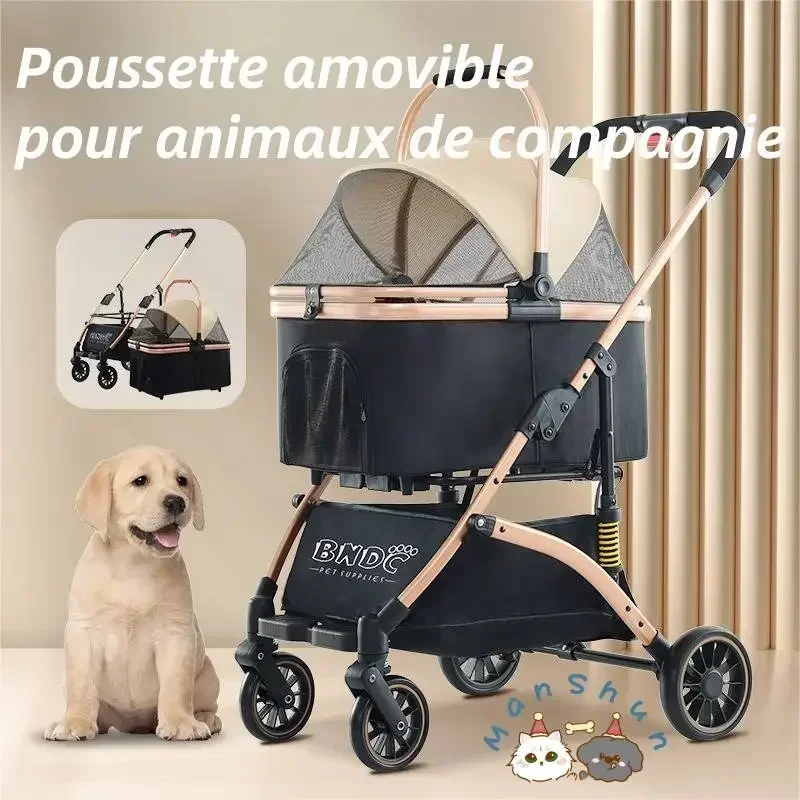 

Foldable Dog Stroller Pet Buggy Cat Cart Pram Detachable Basket Large Space Pets Outdoor Cart Trolly for Under 20KG Dogs Cats