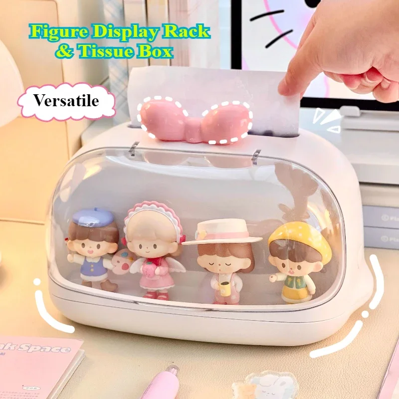 Cute Tissue Box Holder Blind Figure Dustproof Display Box Kawaii Decor Desktop Ornaments Paper Box Kid Gamer Dolls Organizer