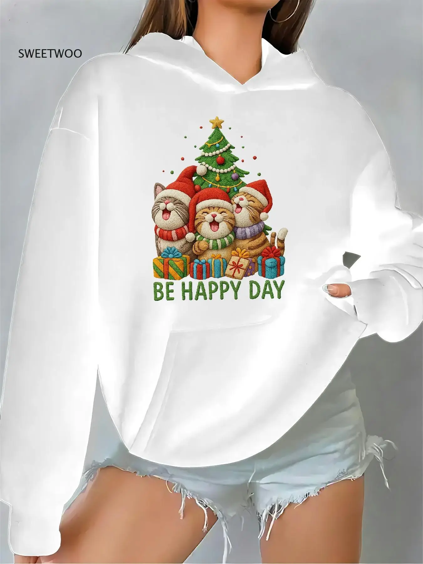 

Women's Christmas Hooded Sweatshirt - Snowflake Print, Front Pocket, Casual Winter Sweater for Holiday Parties