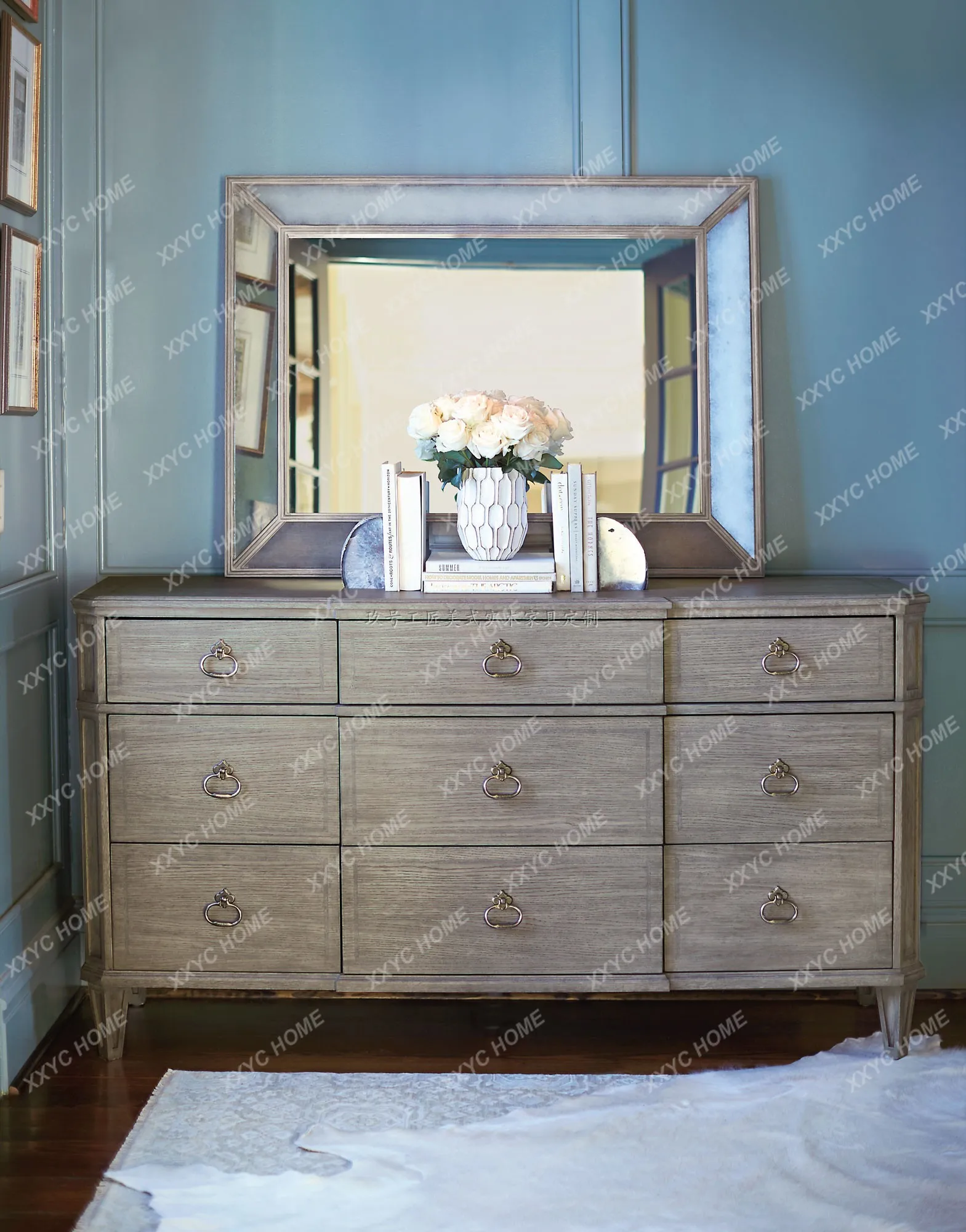 Classical furniture Bedroom solid wood chest cabinet Storage 9 bucket Drawer cabinet TV Dressing